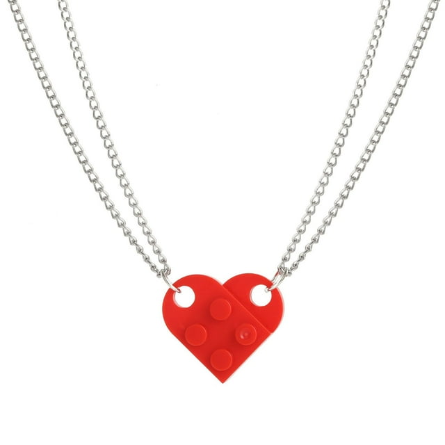 Collar con colgante de corazón de ladrillo colorido para parejas para la amistad Juego de joyas de rompecabezas de dos piezas -3 piezas