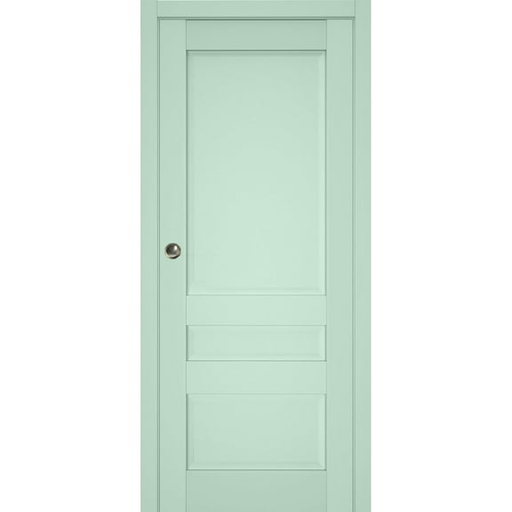 Sliding French Pocket Door | Veregio 7411 Oliva | Kit Trims Rail Hardware | Solid Wood Interior Bedroom Sturdy Doors-36" x 84"