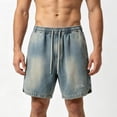thumbnail image 4 of USNSM Men's Vintage Denim Shorts Summer Washed Casual Baggy Jean Shorts Elastic Drawstring Waist Baggy Jorts Streetwear Blue M, 4 of 5