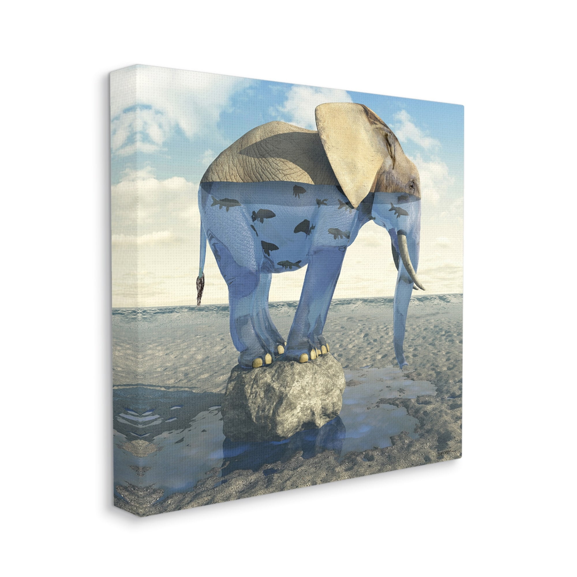 Stupell Industries Surreal Elephant Pond Water Rock Fish Pattern Canvas Wall Art, 17 x 17, Design by Cynthia Decker