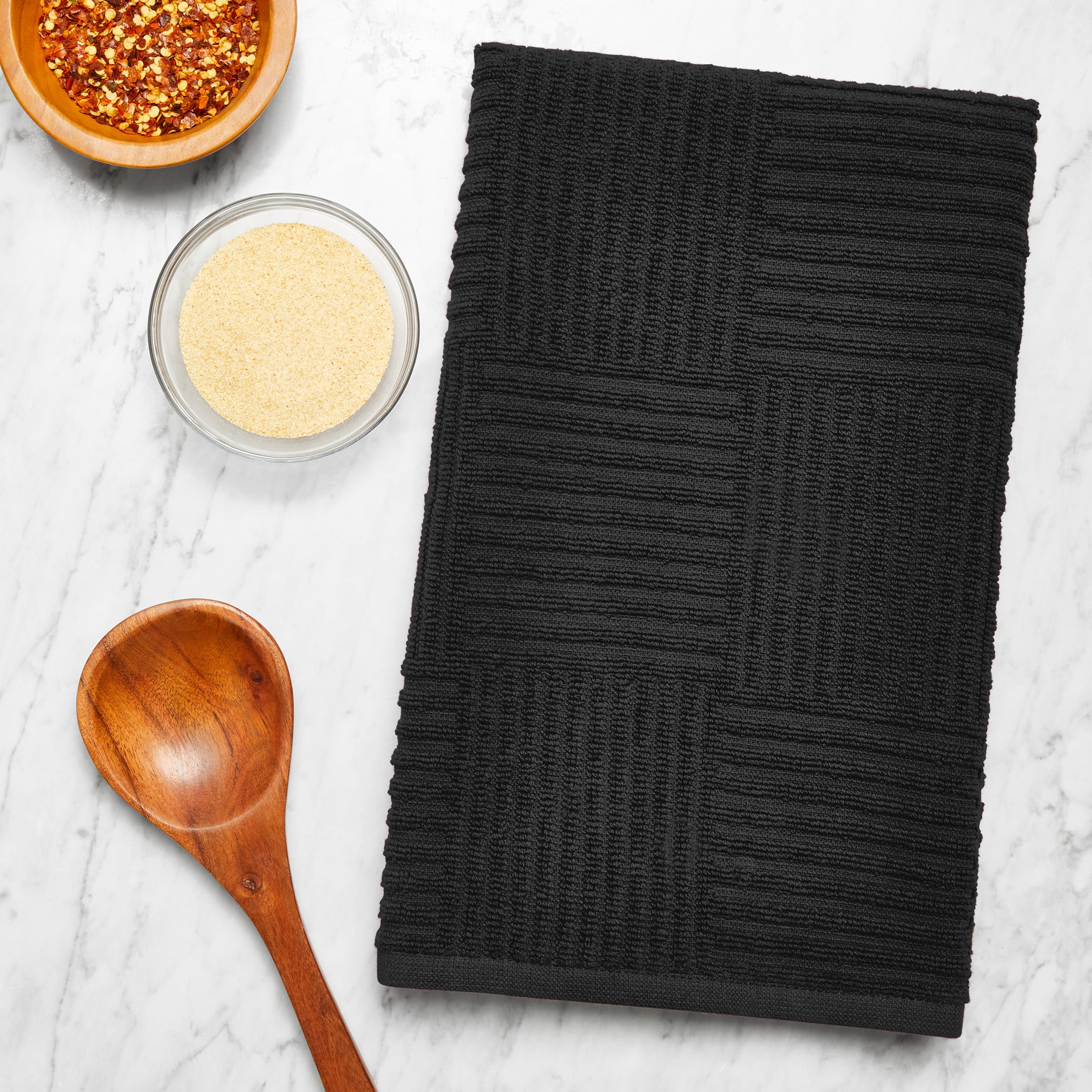 Mainstays Black Cotton Sculpted-Rib Weave Kitchen Towel, 1 Count
