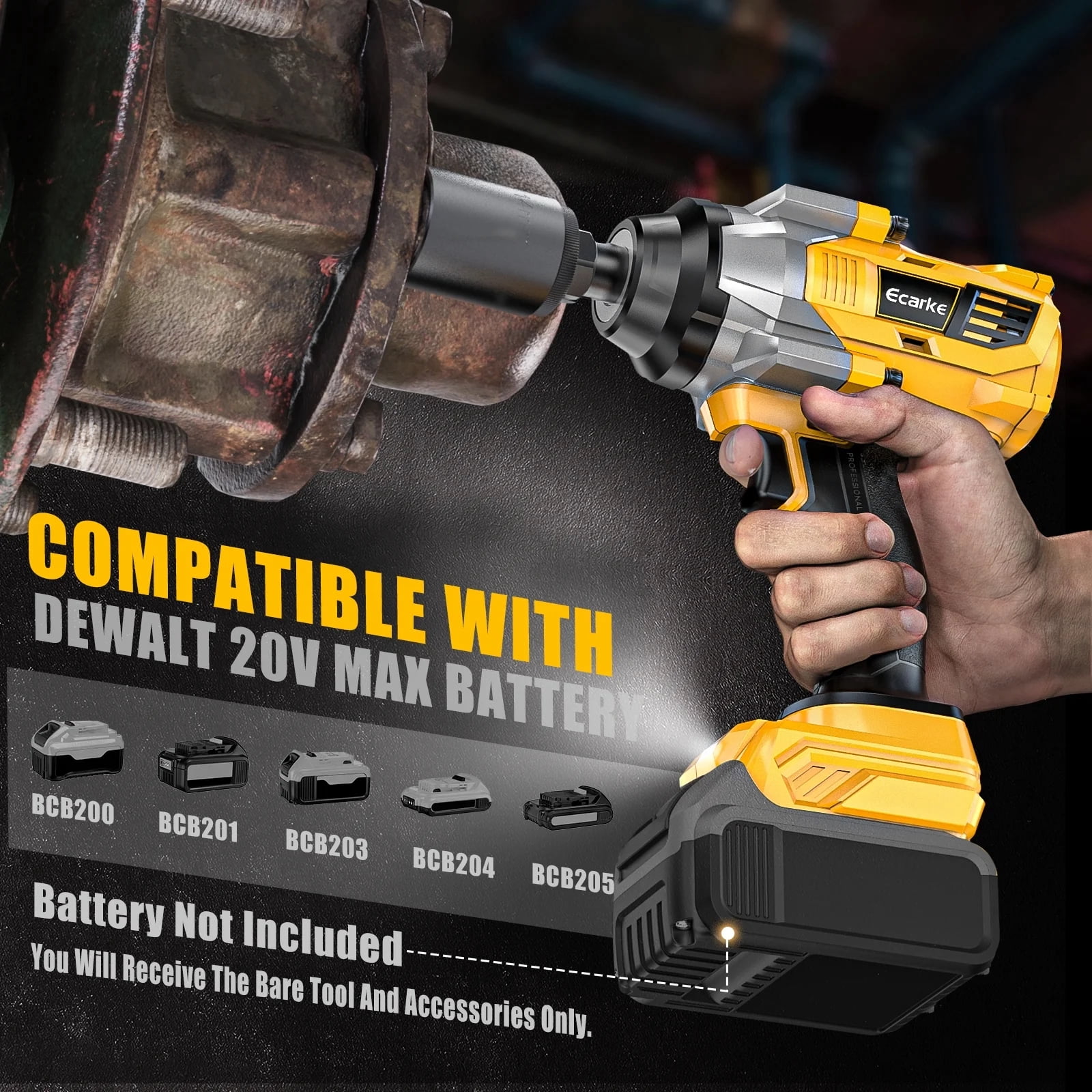 Cordless Impact Wrench 1000FT-LBS for Dewalt Battery, 1/2 inch Brushless Electric 1360N.m Impact Gun Includes LED Work Light, High Torque Impact Driver（No Battery）