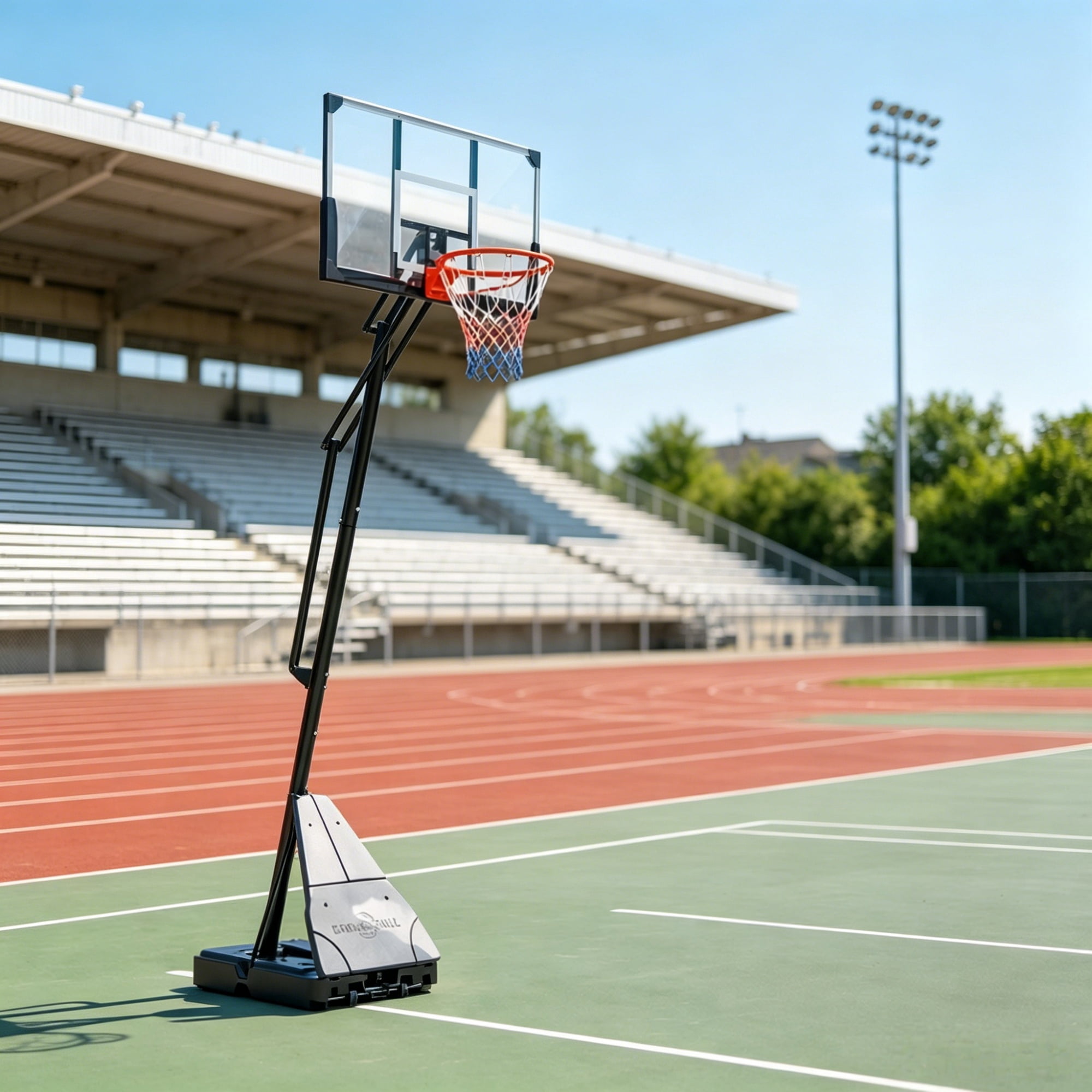 8-10FT Crank Adjustable Portable Basketball Hoop with Fillable Base Auto Ball Return System, Weatherproof Steel Frame PC Backboard with Rolling Wheels