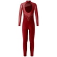 thumbnail image 2 of YiZYiF Girls Juniors Shiny Rhinestone Dance Jumpsuit Full Body Mesh Sleeve Gymnastics Bodysuit Burgundy 12, 2 of 7