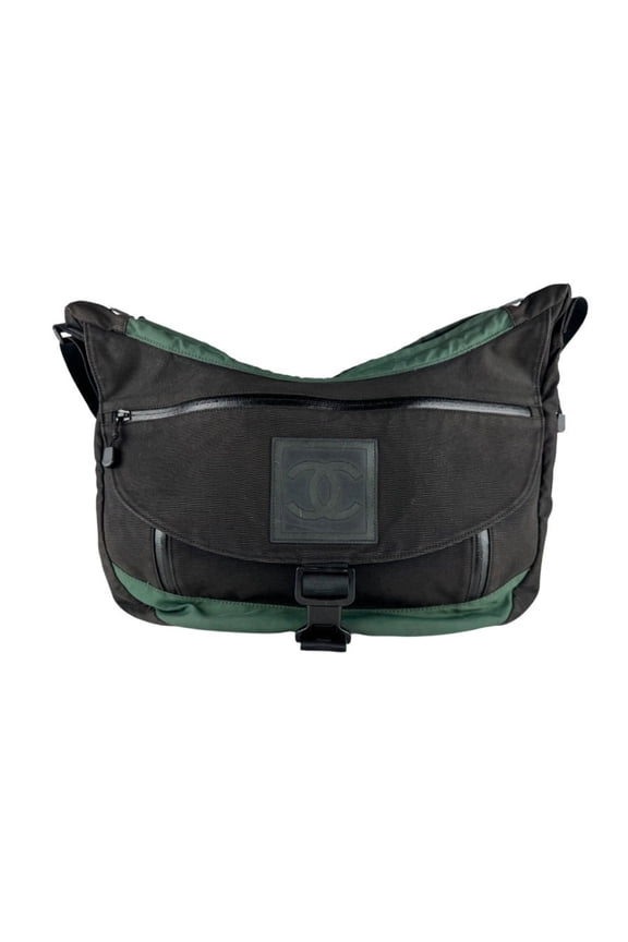 Pre-Owned Chanel CHANEL Shoulder Bag Sport Line Nylon Black Green Men's Women's z9969