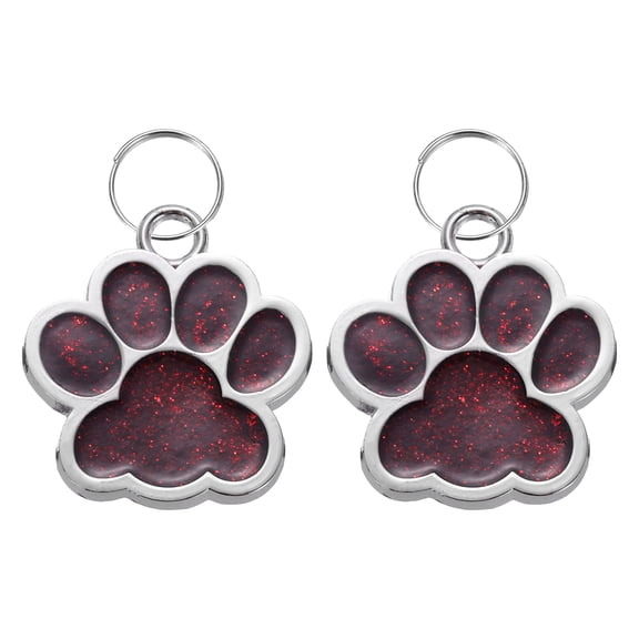 Uxcell 2 Set Pet ID Tags Cute Paw Shape, 38x38mm Metal Personalized Engraving Up to 5 Lines for Pet Dog ID Tags (Deep Red)