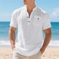 thumbnail image 2 of CUSTG Men Tshirts Summer Linen T Shirt Loose Casual Workwear Short Sleeve Tops Classic Solid Color T-Shirts, 2 of 8