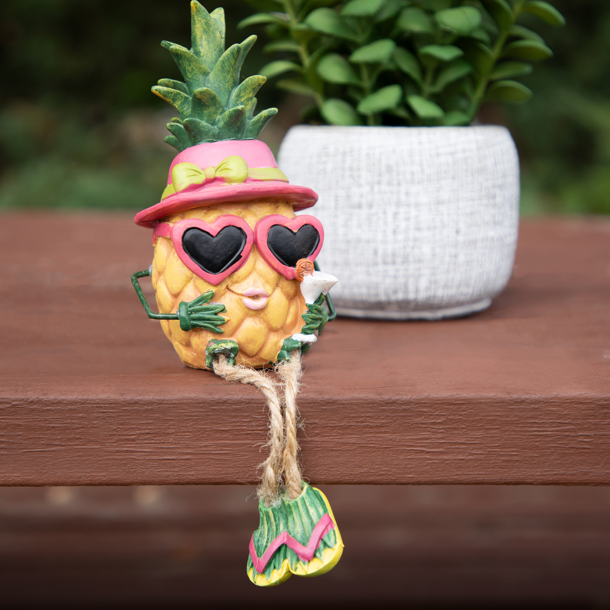 9" Summertime Dangling Leg Pineapple Girl Garden Statue