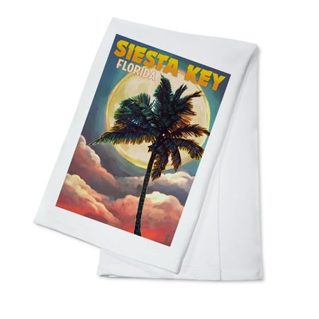 Palm Plus Dish - Siesta Key, Florida - Palm and Moon - Lantern Press Artwork (100% Cotton Kitchen Towel)
