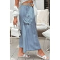 thumbnail image 3 of Women's Beau Blue High Waist Denim Maxi Skirt with Button Front and Side Pockets | [ZhiHiMeRi] | (US 12-14)L, 3 of 7