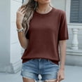 thumbnail image 6 of Dwellite Women's Spring Summer Lightweight Short Sleeve Trendy Business Casual Knit Solid Tops Pullover Sweaters Coffee S, 6 of 7