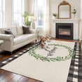 thumbnail image 4 of Rectangle Rug 6x9ft Area Rug, Farm Watercolor Green Leaves Area Rugs for Living Room Bedroom, Welcome Text Linen Black Plaid Floor Mat Non-Slip Non-Shedding Carpet Indoor Accent Rugs, 4 of 9