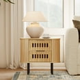 thumbnail image 1 of WAMPAT Fluted End Table with 2 Slatted Drawers - Modern Curved Side Table with Metal Legs & Handle, Farmhouse Wooden Nightstand for Living Room & Bedroom, Natural Oak, 22.5" Wide, 1 of 6