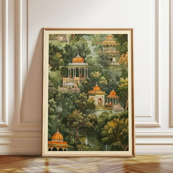 Kna Prints - Indian Pichwai Temple Art Print - Hindu Temple Wall Art - Secret Garden Spiritual Artwork Wall Decor For Home Decor, Living Room, Bedroom, Office, UNFRAMED-8x12