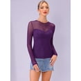 thumbnail image 4 of DARING DIVA Women's Mesh Long Sleeve See Through Sheer Top S Dark Purple, 4 of 6