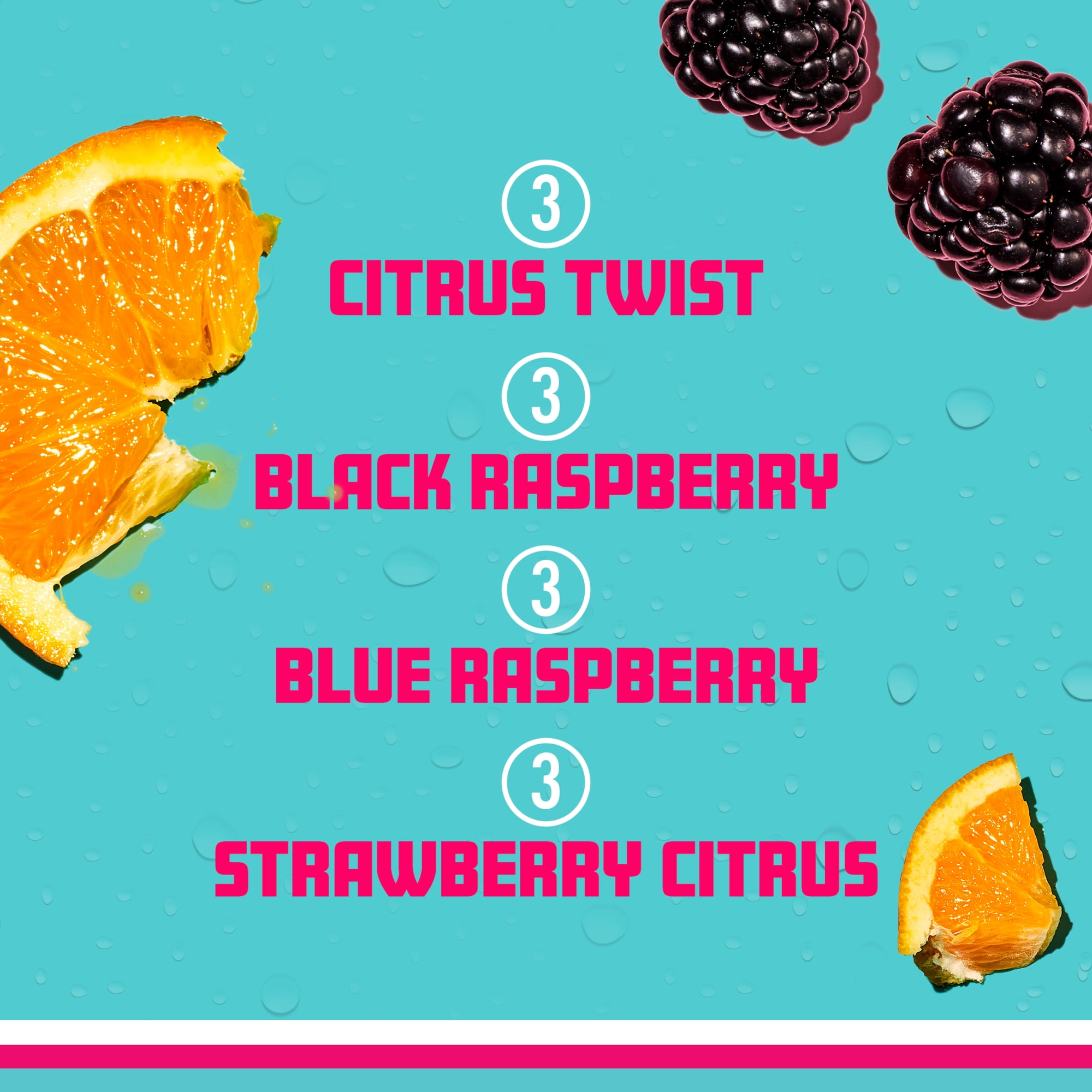 Sparkling Ice Caffeine, Variety 12 PK: Black Raspberry/Blue Raspberry/Strawberry Citrus/Citrus Twist, 16oz