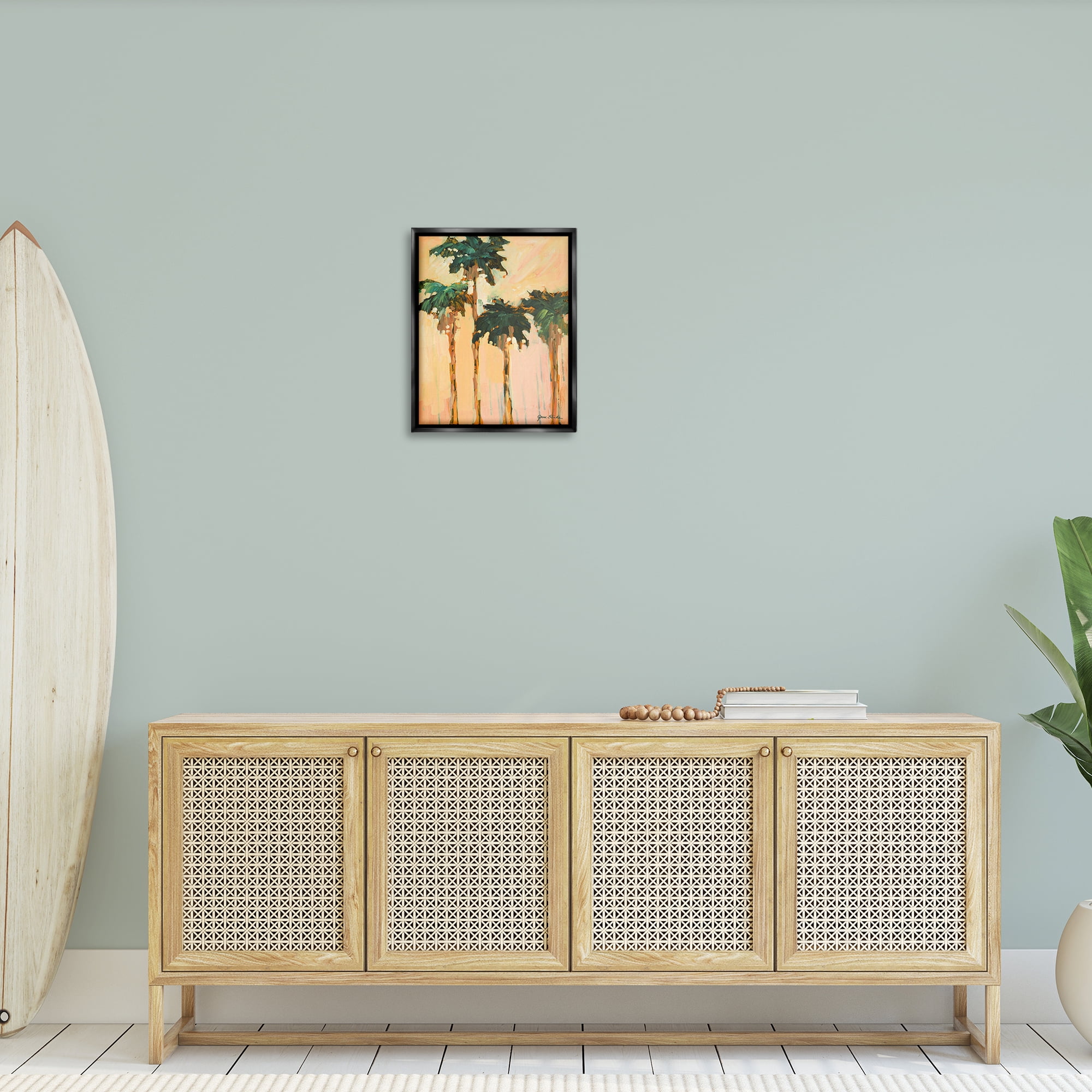 Stupell Industries Shady Palms Impression Coastal Painting Black Floater Framed Canvas Art Print Wall Art, 17 x 21