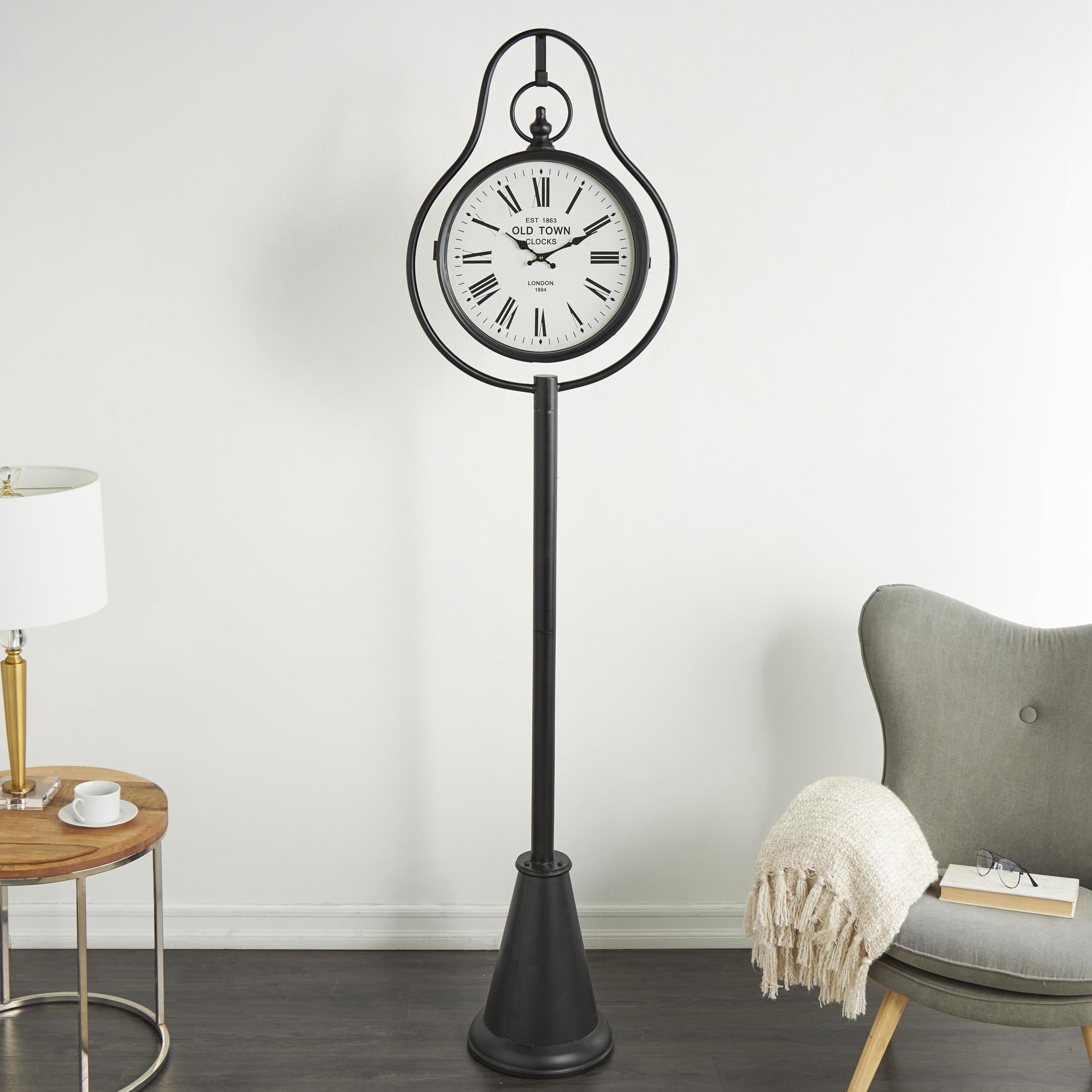 DecMode 81" Black Metal Double Sided Clock with Cone Shaped Base