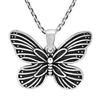AeraVida Midnight Graceful Butterfly Detailed Sterling Silver Pendant Necklace