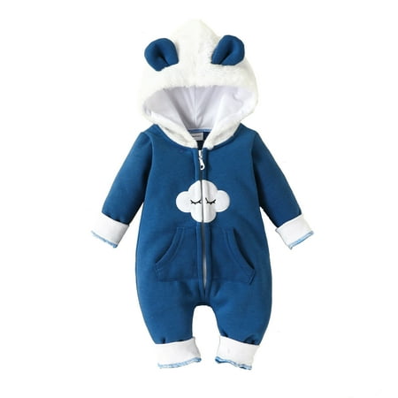 

Youmylove Infant Boys Girls Long Sleeve Cartoon Hooded Fleece Romper Newborn Jumpsuit For Winter Cute Clothing