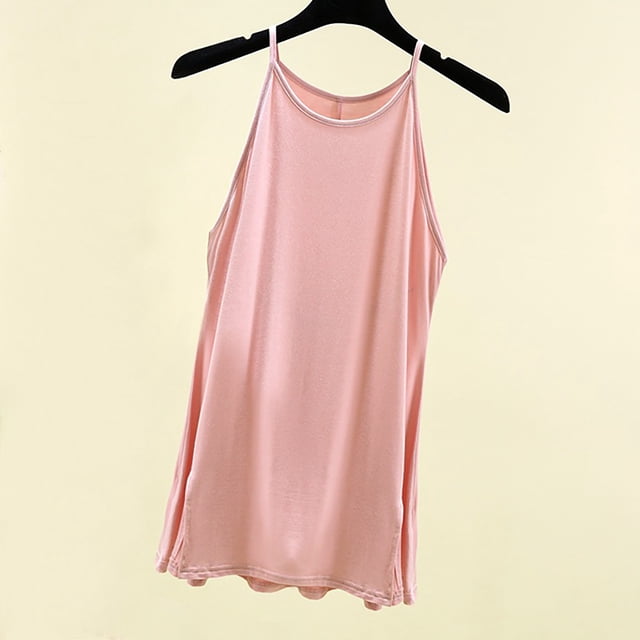 Tank Tops Women, Womens Solid Color Split Inner Layer Sleeveless Versatile Bottom with Round Neck Suspender