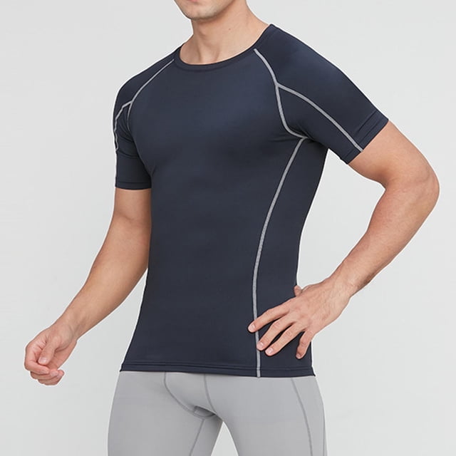 Blusas y camisas de manga corta y cuello redondo para hombre, blusas ajustadas de color liso con cuello redondo y mangas cortas elásticas para hombre.