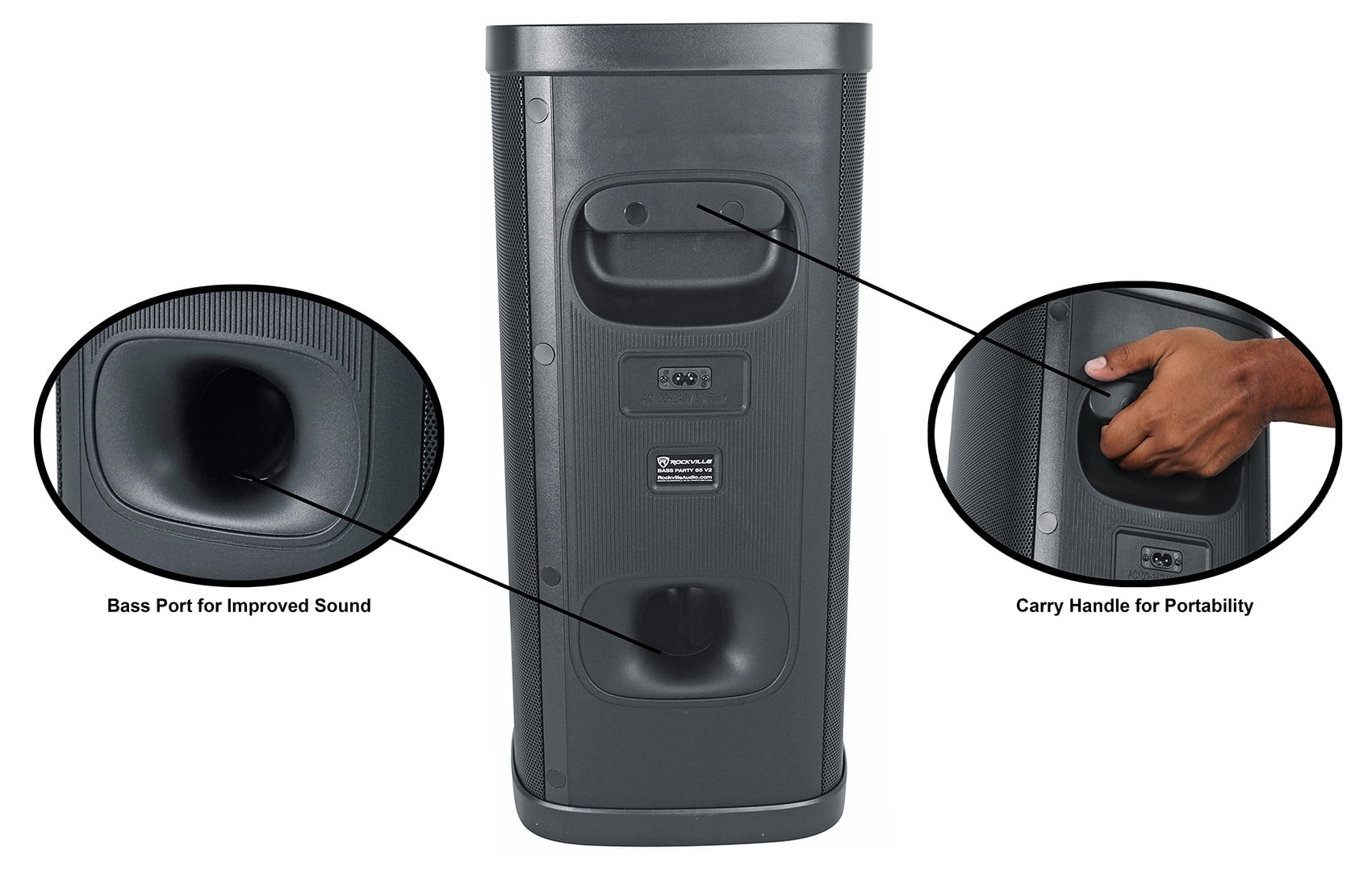 Rockville BASS PARTY 65 V2 1200w Battery Powered LED Bluetooth Speaker Mic Input