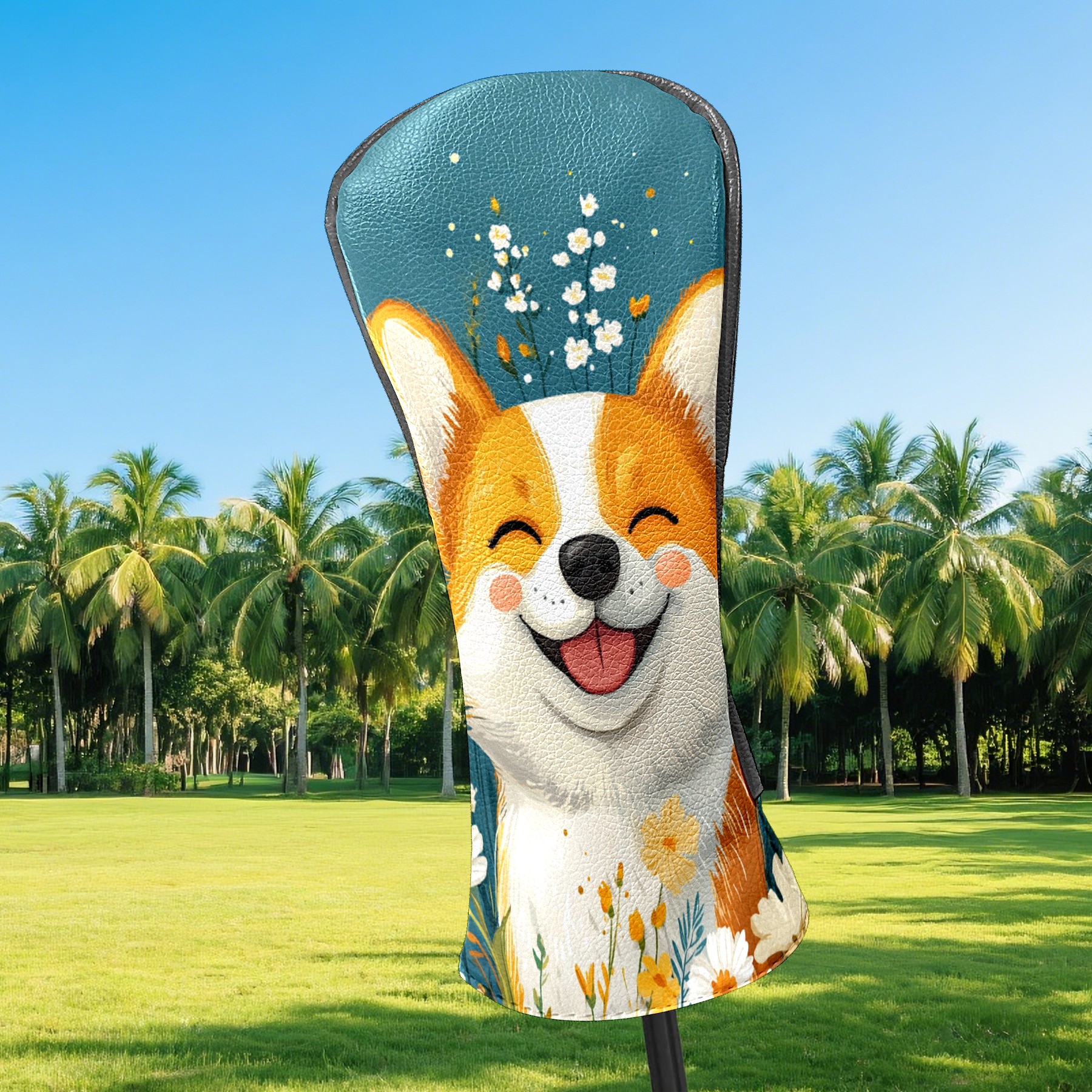 Golf Club Covers PU Leather Waterproof Head Covers for Fairway Woods Hybrids Cute Puppy