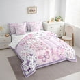 thumbnail image 3 of Homewish Butterfly Printed 7 Pieces Bedding Comforter Set,Rustic Flower Floral Full Bedding Set,Purple Pink Fitted Sheet Flat Sheet For Girl Kids,Luxury Bedroom Decor, 3 of 8