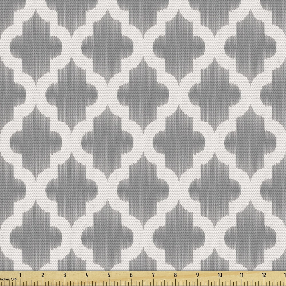 Grey and White Upholstery Fabric by the Yard Damask Geometric Middle