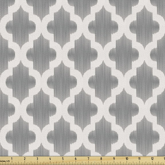 Ambesonne Grey and White Fabric by the Yard Upholstery, Geometric Damask, 10 Yards, Dimgrey White