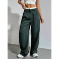 thumbnail image 3 of Women'S Striped Pants Color Block High Waisted Wide Leg Casual Work Office Long Trousers Dark Green XXL, 3 of 8