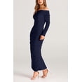 thumbnail image 3 of Vestido PRETTYGARDEN para mujer, maxi con hombros descubiertos, fruncido, azul marino, talla M, 3 of 8