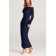thumbnail image 3 of Vestido PRETTYGARDEN para mujer, maxi con hombros descubiertos, fruncido, azul marino, talla M, 3 of 8