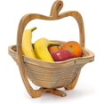 thumbnail image 1 of Bamboo Foldable Fruit Bowl Large Apple Shape Kitchen Counter Decor Natural Wood Design, 1 of 5