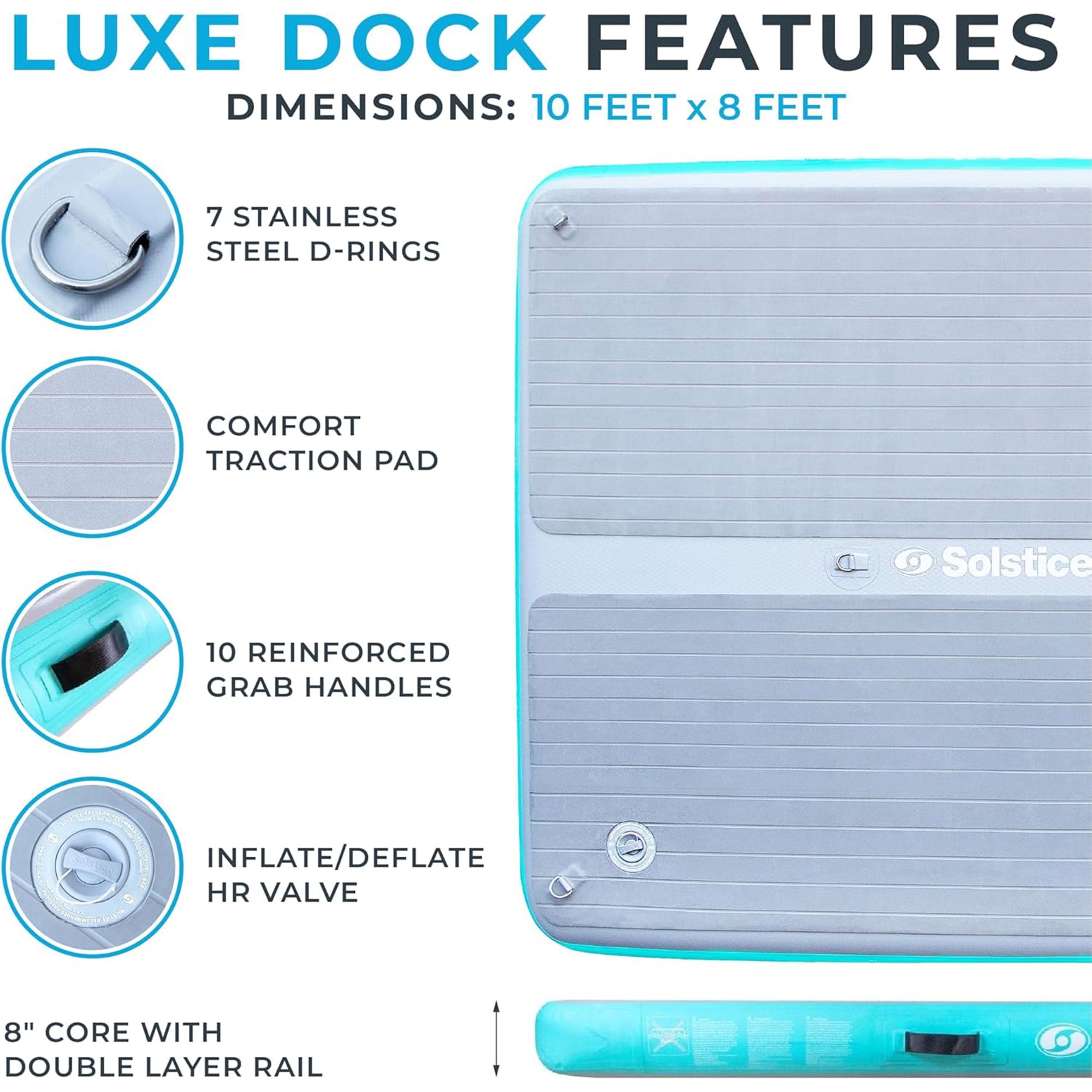 Solstice Original Inflatable LUXE Dock Platform 10' x 8' Floating Water Mat