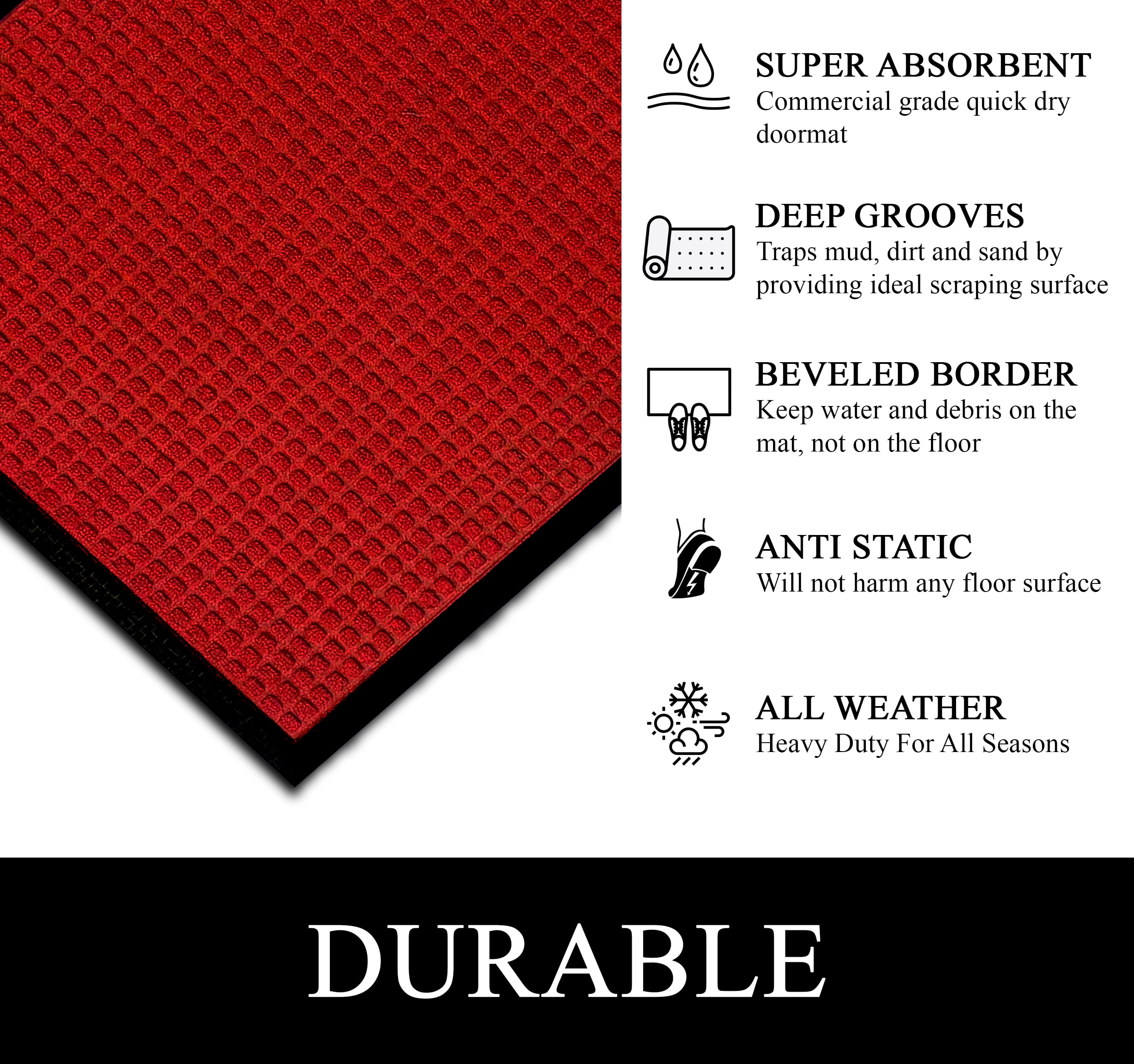 A1HC New Durable and Versatile Polypropylene Rubber Door Mat All Weather Inside Outside Door Mat Easy to Maintain for Front Entrance Back Doors, Patio, Garage All Commercial Places 47x71, Red Waffle