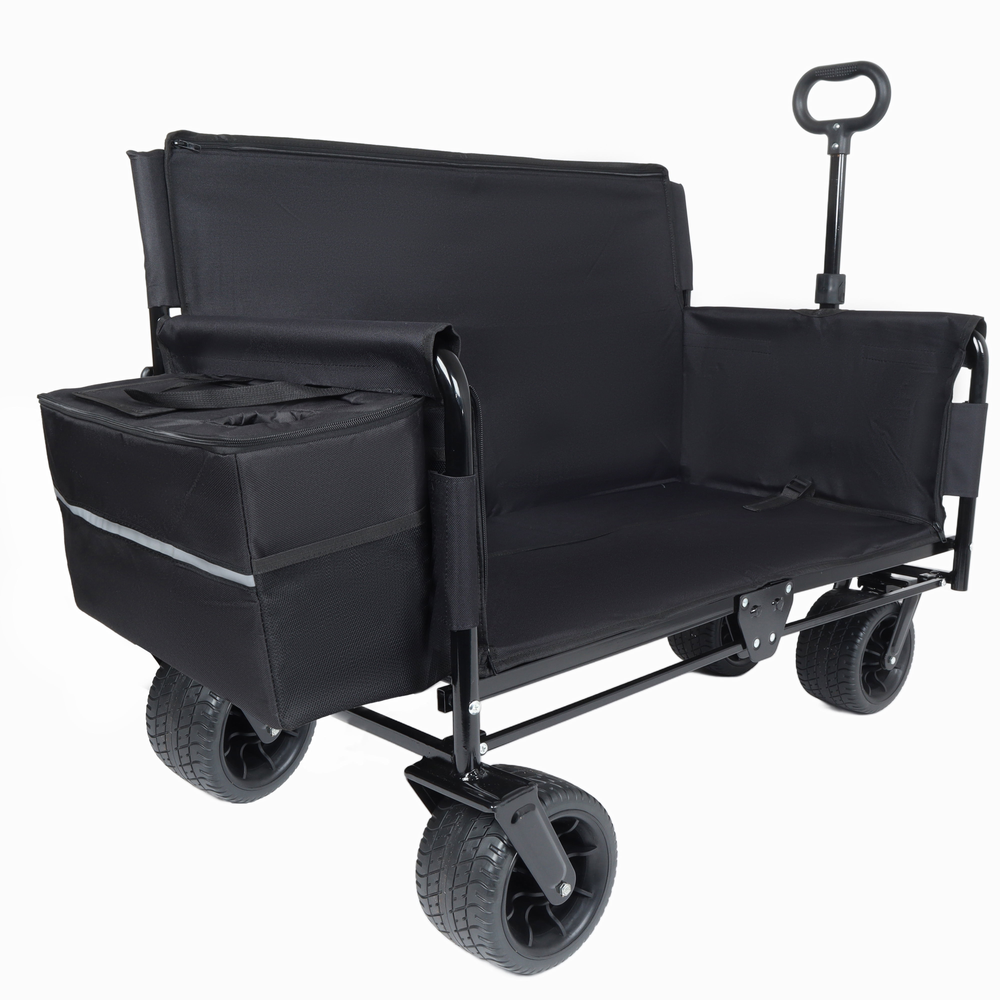 3‑in‑1 Convertible Folding Utility Wagon Cart with Bench Seat & Storage, 500lbs Heavy‑Duty 180L All‑Terrain Wagon with 1 Ice Pack, for Camping Beach Garden Sports, Black
