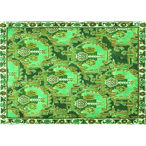 Ahgly Company Indoor Rectangle Animal Green Traditional Area Rugs, 2' x 4'