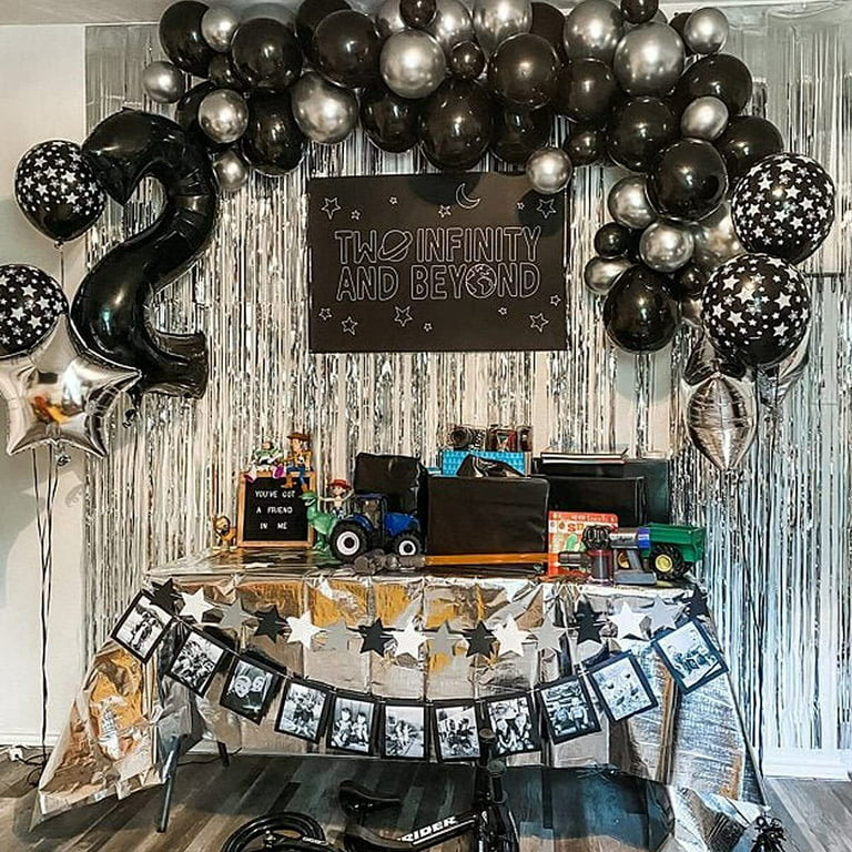 Yansion Black and Silver Balloons Garland Arch Kit Black Silver Agate Marble Balloons Decorations for Parties Wedding Baby Shower Graduation
