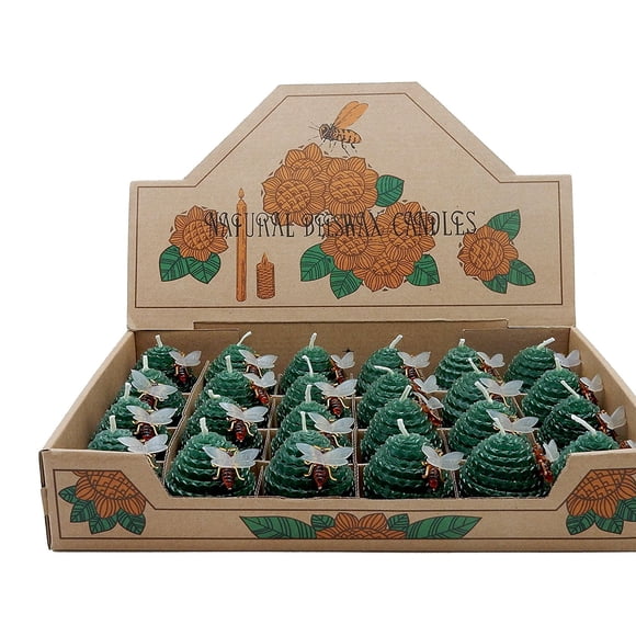 Green Pastures Wholesale Small Beehive Beeswax Dark Green Candles, Set of 24