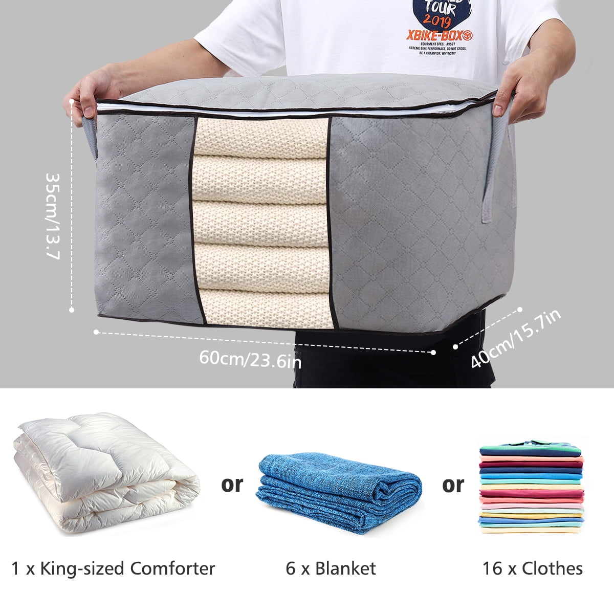 Large Capacity Clothes Storage Bag Organizer With Reinforced - Temu