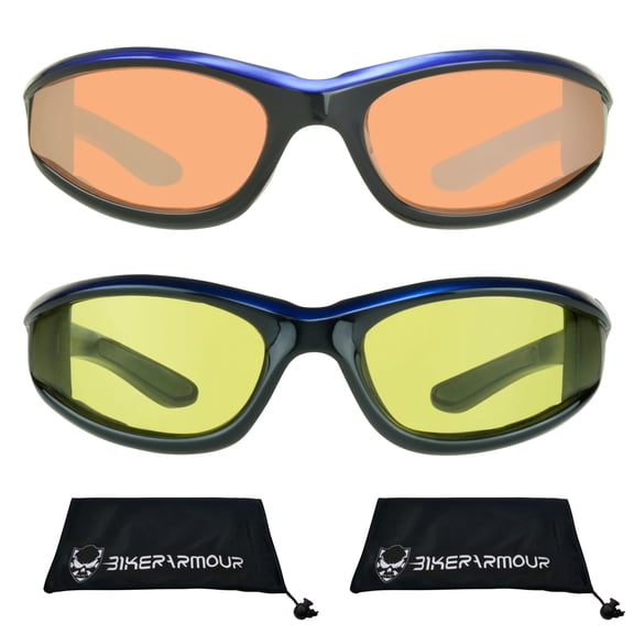 Bikershades Motorcycle Biker Day Night Safety Glasses Blue Men Women HD & Yellow