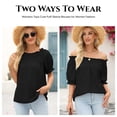 thumbnail image 3 of SHEWIN Womens Tops Summer Short Sleeve Off the Shoulder Shirts Casual Spring Cute Dressy Pleated Puff Sleeve Blouses, 3 of 9