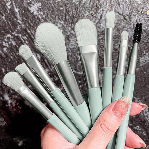 Fiudx Mini Juego, Brochas de Maquillaje, Brochas Suaves de Fibra Sintética, Mango de Madera, Incluye Pernos de Almacenamiento Portátil, Ideal para Viajes En Casa, Ideal para Artistas Principiantes, 8
