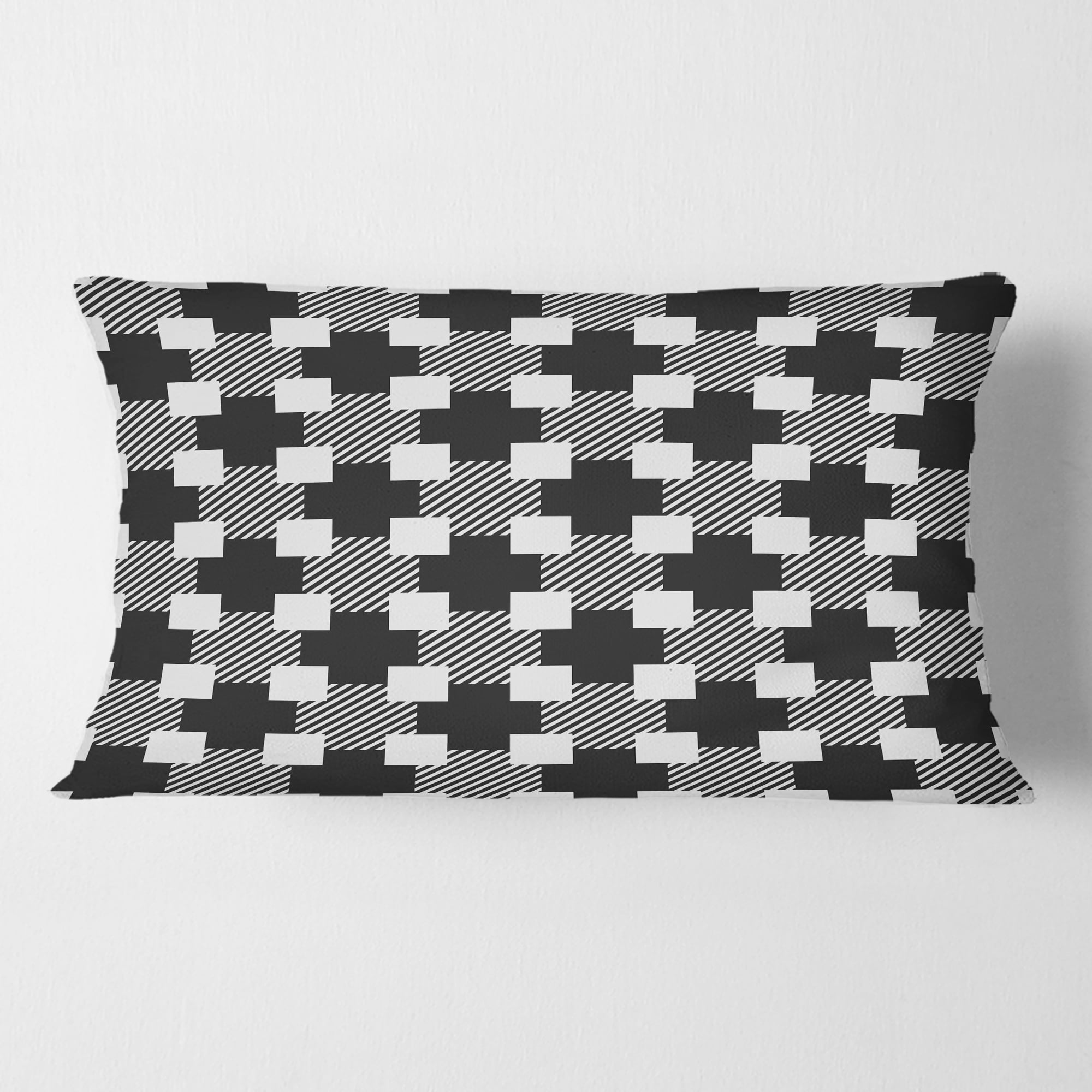 Designart Geometric Monochrome Pattern II' Mid-Century Modern Throw Pillow - 12x20