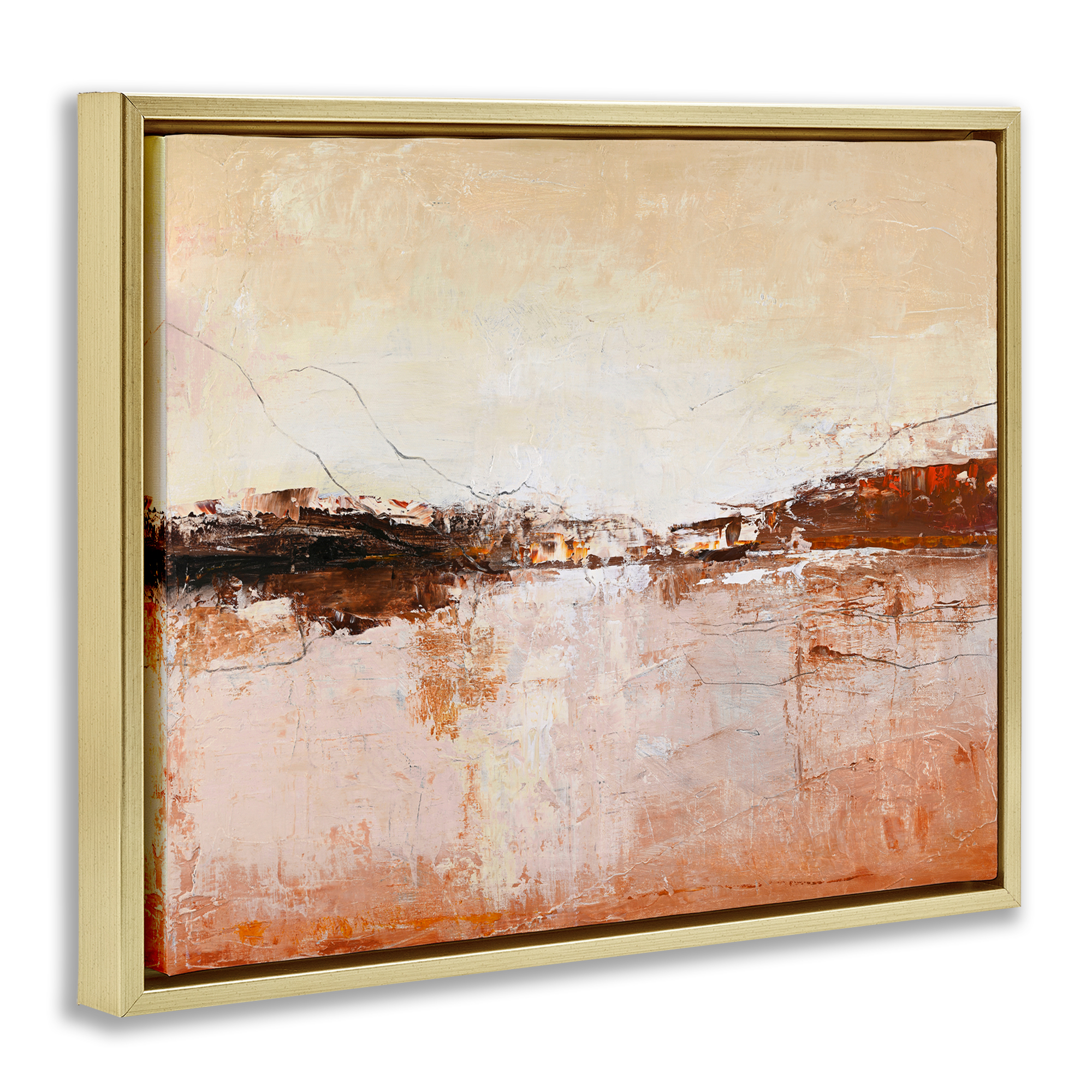 Warm Distressed Horizon Gold Framed Floater Canvas Wall Art, design by Design Fabrikken