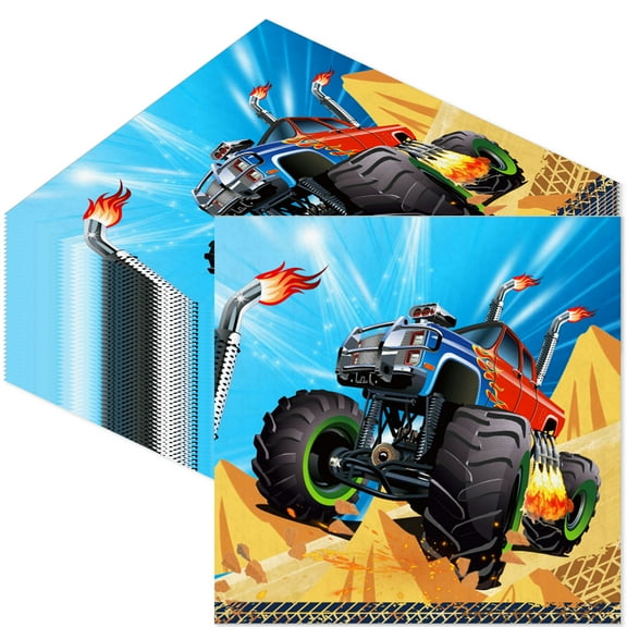 Monster Truck Theme Party Napkins - 40 Pack Disposable Paper Napkins with Adventure Graphics for Themed Celebrations