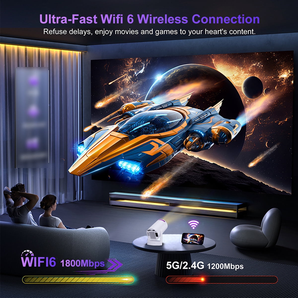 Oamodu HD Mini Projector with Android 11, 4K Supported, 180° Rotatable, Portable for Home Use, Ideal for Movies and Everyday Entertainment