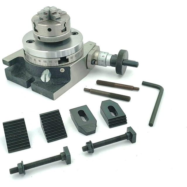 Assorts 3"Inch II 80 mm Low Profile Milling Rotary Table (50 mm 4 Jaws Chuck with Back Plate & M6 Clamp Kits)